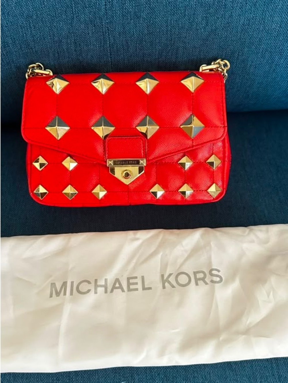 Michael Kors Red Leather Crossbody with Gold Studs